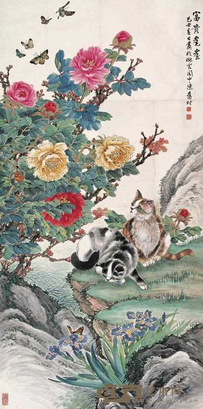陈旧村 1949年作 富贵耄耋图 立轴 135×67cm